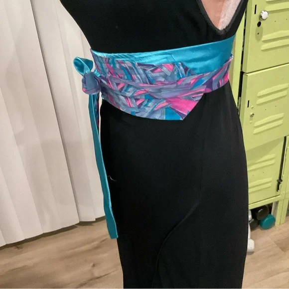 Japanese style obi wrap colorful pink blue beltwith broach 